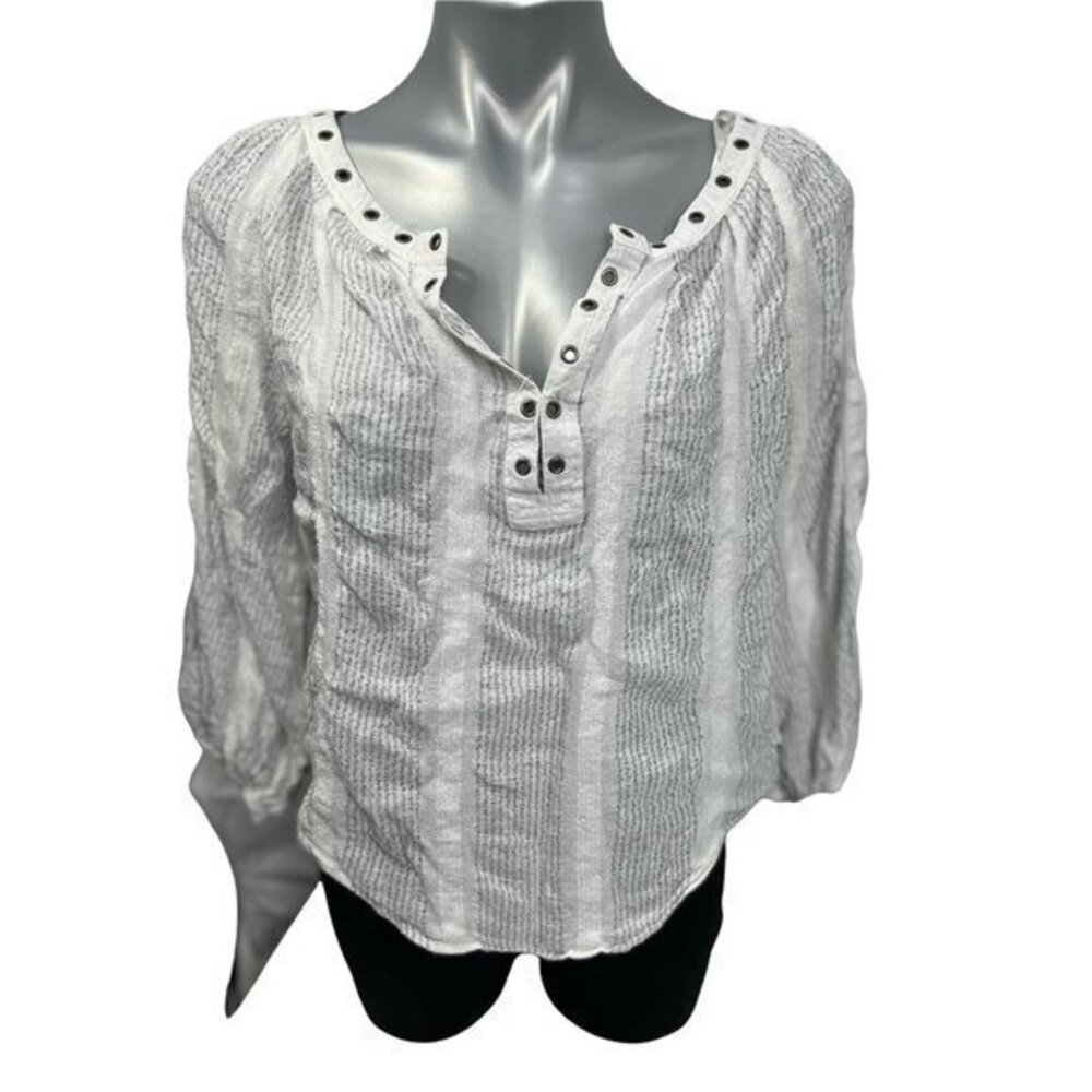 Free People Cropped Metallic Striped Grommet Top Women's Size Small